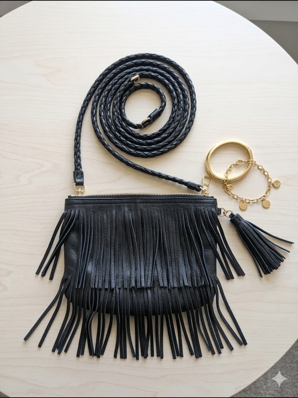 NWOT Black Fringe Crossbody Bag